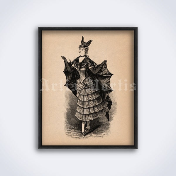 Victorian Bat Lady costume, Bat-girl – vintage Halloween fashion, gothic print, poster (DIGITAL DOWNLOAD)
