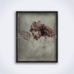 Victorian little angel, curly girl, gothic child antique photo, vintage print, poster (DIGITAL DOWNLOAD)