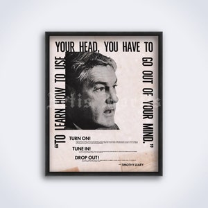 Timothy Leary 1960s poster - Turn On, Tune In, Drop Out - vintage psychedelic print (DIGITAL DOWNLOAD)