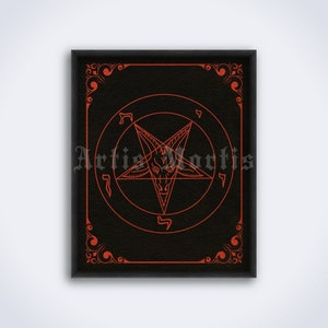 Baphomet sigil, Satanic church pentagram, Satan, Devil, Lucifer, satanist symbol art, red on black print, poster (DIGITAL DOWNLOAD)