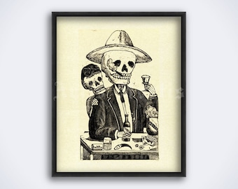 M1459 70s Mexico ホセ グアダルーペ ポサダ アート ポスター アルコール入りカラベラ版画：ホセ・グアダルーペ・ポサダ、メキシコの