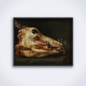 Skinned Head of a Young Bull - painting by Felice Boselli, dark art, still life, cow, beaf, meat, vintage print, poster (DIGITAL DOWNLOAD)