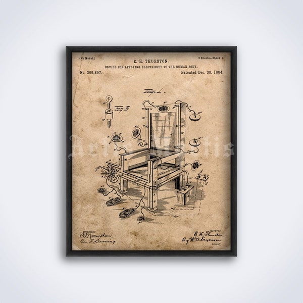 Electric Chair patent – execution, death chamber, death row, vintage print, poster (DIGITAL DOWNLOAD)