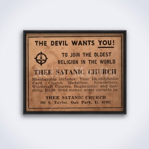 The Devil Wants You – Thee Satanic Church vintage ad print, poster (DIGITAL DOWNLOAD)