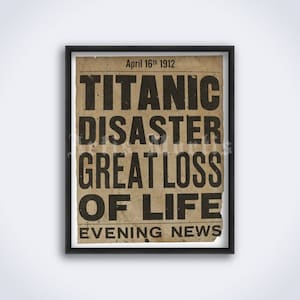 Titanic Ramp 1912 tabloid headline sign, krant print, poster (DIGITALE DOWNLOAD)