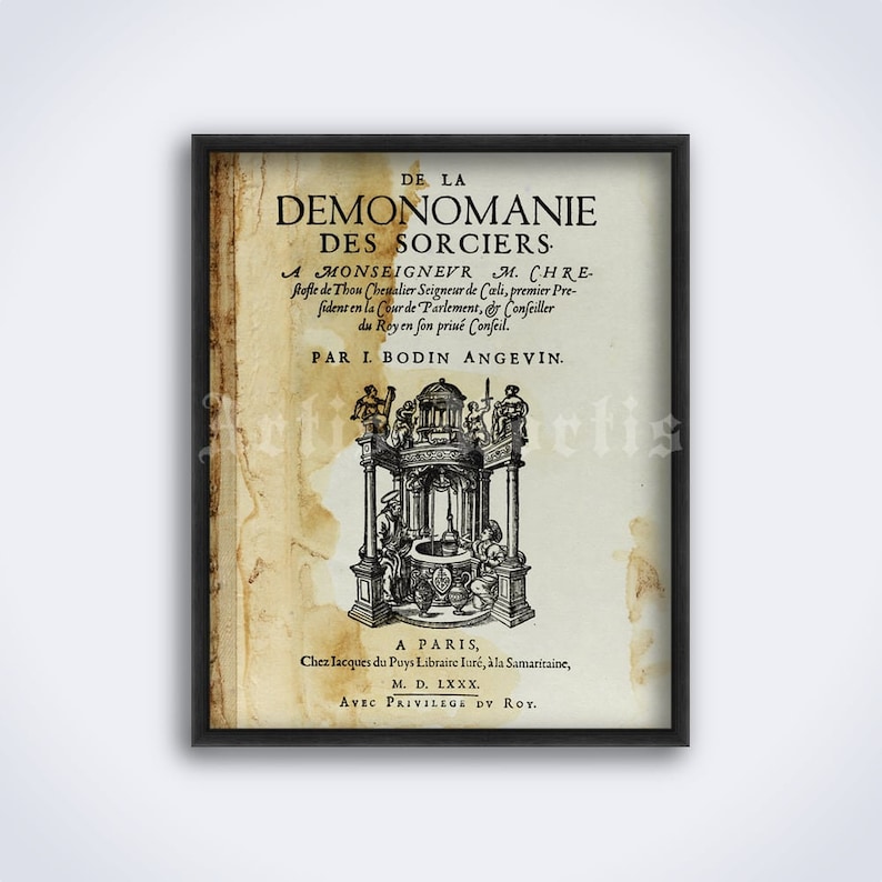 Demonomanie of Jean Bodin title page, medieval inquisition, witch hunt print, poster DIGITAL DOWNLOAD image 1