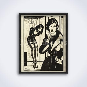 Mistress and punished girl, vintage fetish art, domination, bondage illustration, kinky retro decor, print, poster (DIGITAL DOWNLOAD)