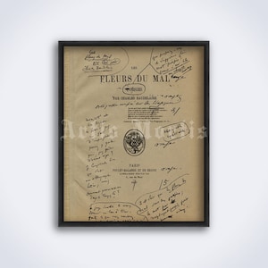 Flowers of Evil by Charles Baudelaire title page and handwritten notes - gothic poetry print, poster (DIGITAL DOWNLOAD)