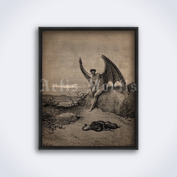 ギュスターヴ・ドレ作「ルシファーと蛇」の版画：失楽園のヴィンテージ