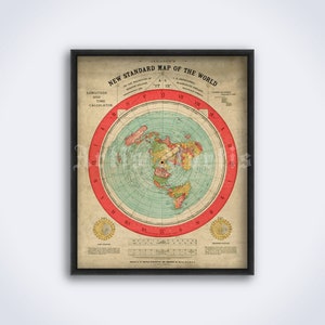New Standard World Map, Flat Earth Gleason, Vintage Alternative Science Print, Poster (DIGITAL DOWNLOAD)