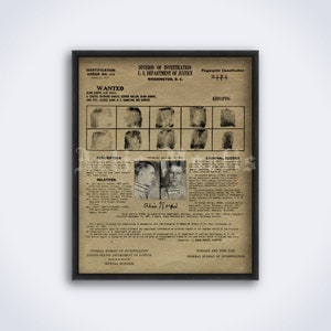Alvin Creepy Karpis FBI wanted poster with fingerprints - Barker gang, gangster, crime print (DIGITAL DOWNLOAD)