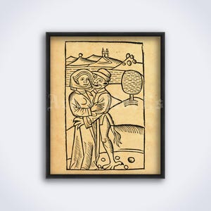 Witch and Devil Embracing, witchcraft, black magic, sabbath, coven, Satan, medieval woodcut art print, poster (DIGITAL DOWNLOAD)
