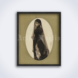 The Widow, woman in black, mourning, postmortem, death, funeral, gothic, dark art, vintage print, poster (DIGITAL DOWNLOAD)