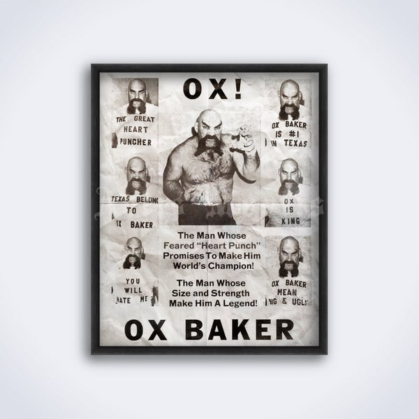 Ox Baker wrestler flyer, Heart Punch, vintage wrestling poster, fighter, sport show art, print (DIGITAL DOWNLOAD)