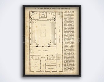 Masonic temple plan - Freemasonry, lodge, templar, illuminati, mysteries, masonry, occult art, esoteric print, poster (DIGITAL DOWNLOAD)