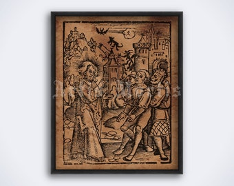Exorcising Devils – medieval woodcut, exorcist, exorcism, demonology print, poster (DIGITAL DOWNLOAD)
