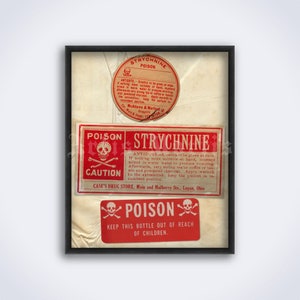 Strychnine Poison - vintage apothecary labels poster, deadly poisons, medicine history, doctor decor, art, print (DIGITAL DOWNLOAD)