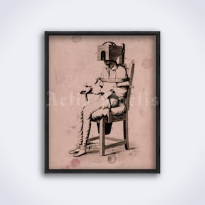 Psychiatric tranquilizing chair in mental hospital - psychiatry history, insanity, clinic, vintage medical print, poster (DIGITAL DOWNLOAD)