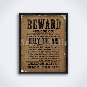 Billy the Kid Reward proclamation – Old West outlaw wanted poster, western, crime print (DIGITAL DOWNLOAD)