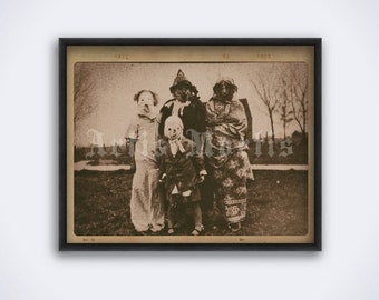 Creepy Family in weird costumes – antique Halloween photo, vintage print, poster (DIGITAL DOWNLOAD)