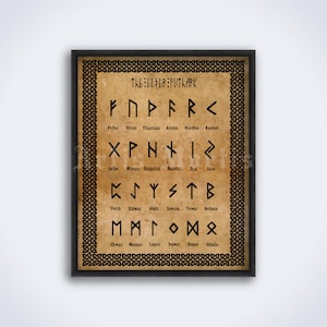 Elder Futhark - runic alphabet print, Nordic runes, Norse pagan art, Viking magick, paganism, occult decor, poster (DIGITAL DOWNLOAD)