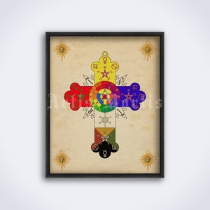 Cartel símbolo de la Cruz Rosa, cruz rosada, Rosacruz, Amanecer Dorado, masonería, arte masónico, ocultismo, impresión esotérica hermética (DESCARGA DIGITAL)