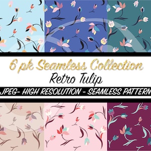 RETRO TULIP ARTWORK - All Occasions Print - 6pk Collection- Floral Jpeg Download -Tulip Flower - Retro Seventies- Transparent Background