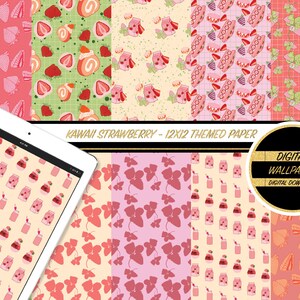 STRAWBERRY 12x12 Digital Paper-  12 Strawberry Paper- Scrapbooking- Digital Journal Paper- Digital Wallpaper- Printable