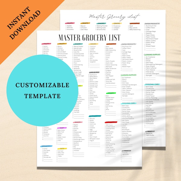 Ultimate Grocery Shopping List | Fillable PDF | Printable Shopping Template | Instant Download | Grocery List | Goodnotes Notability