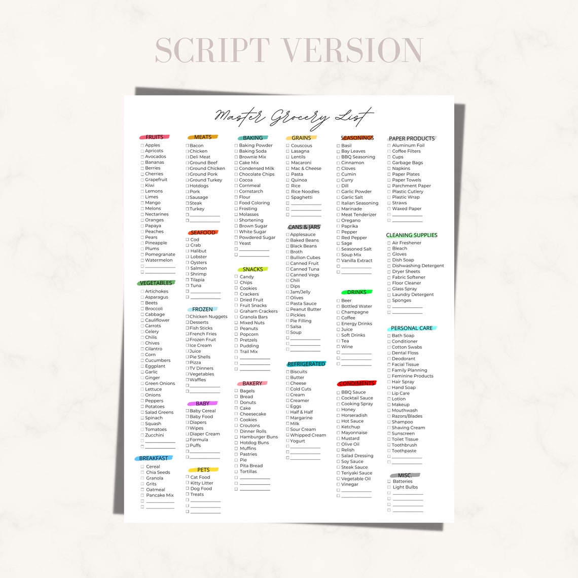 Ultimate Grocery Shopping List Fillable PDF Printable Shopping Template