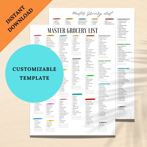 Ultimate Grocery Shopping List Fillable PDF Printable - Etsy
