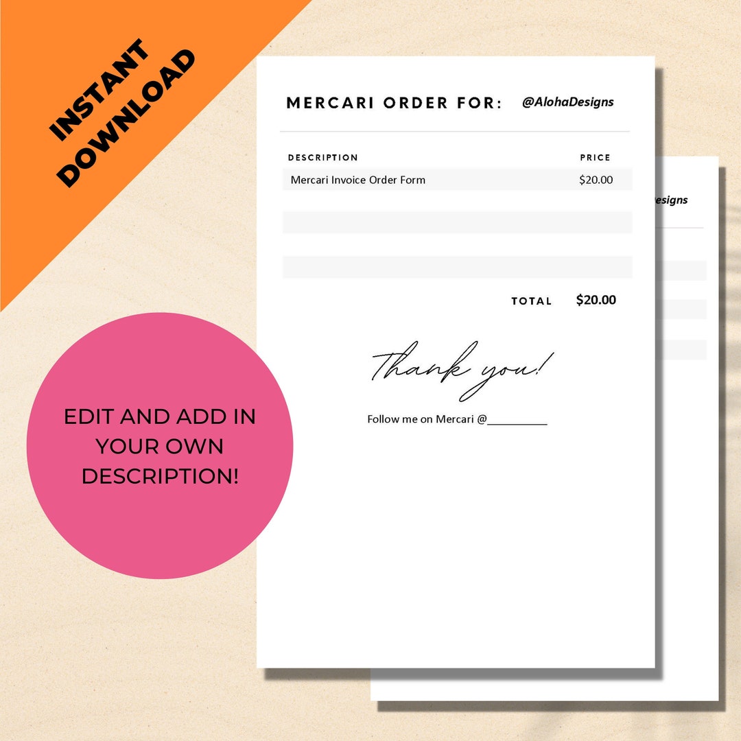 Mercari Invoice Order Form Description and Price Packing Etsy