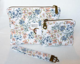 Handmade Quilted Zipper Pouch | Floral Pouch | Handmade wristlet pouch