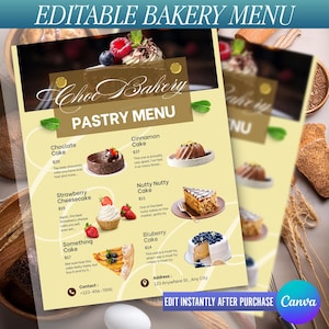 BÄCKEREI PREISLISTE, Preisliste Vorlage Bäckerei, Bäckerei Menüvorlage mit Logo, bearbeitbares Menü, Kuchen Preisliste Vorlage Canva, Canva Vorlage