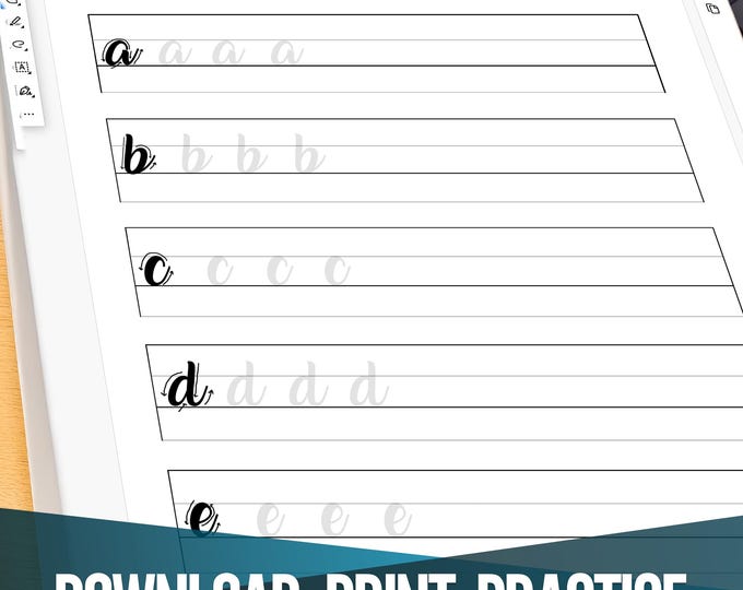 A - Z Brush Lettering Worksheets: Lowercase Alphabet for Large Brush ...