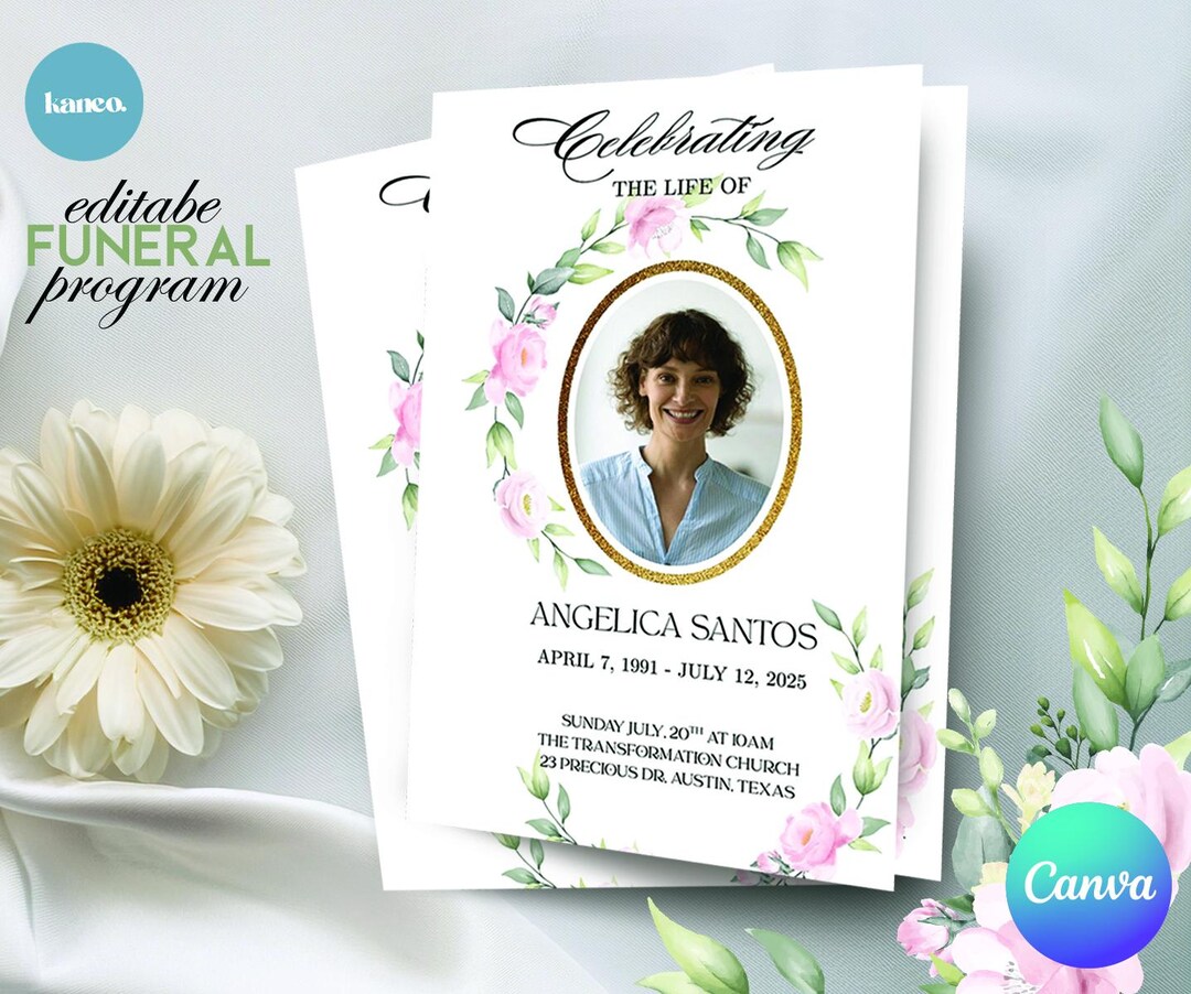Editable Funeral Program Template: Celebration of Life (canva Template ...