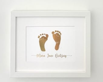 Gold Foil Footprint or Handprint , Mother&#39;s Day Gift, Baby Gift , Footprint, Gender Reveal Art , Pregnancy Gift,  Miscarriage Memorial Gift