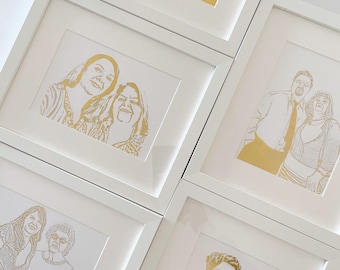 Gold Foiled Portrait (FRAMED) wedding- Christmas gift - baptism - missionary - valentine&#39;s gift - mother&#39;s day - father&#39;s day gift