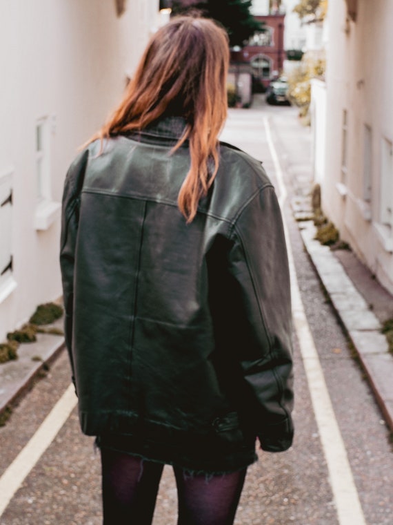 90s Vintage Black Genuine Leather Jacket L