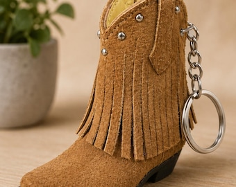 Porte-clés en similicuir fait main avec fermeture éclair cachée et franges | Accessoire western