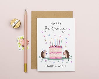 Tarjeta de pastel de cumpleaños de erizo