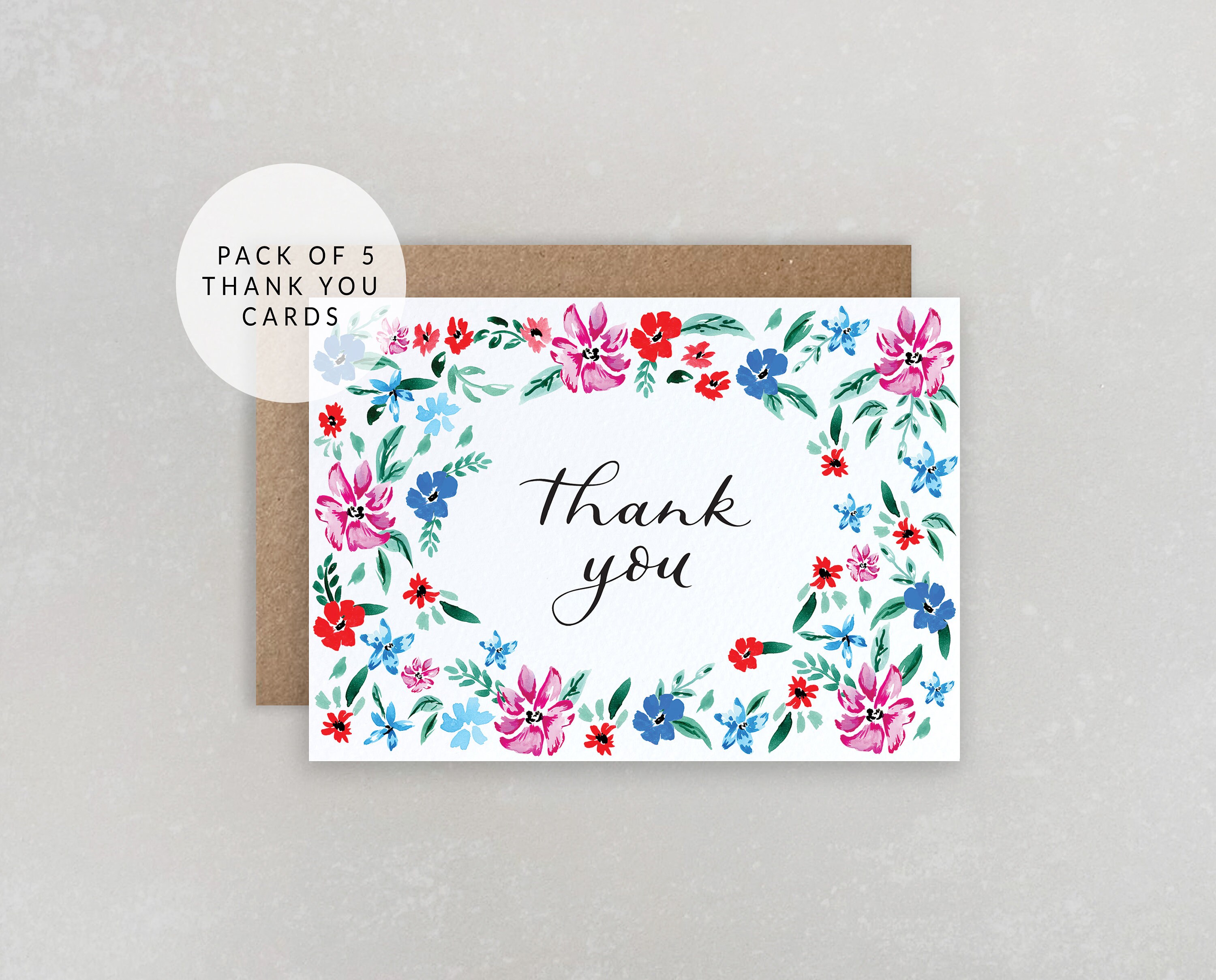 Pack of 5 Thank you Cards Multi Pack Thank you Cards Thank Etsy