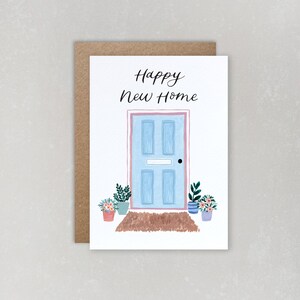 Happy New Home Card, Moving To A New Place, Blue Door Housewarming, Plant Lover