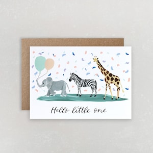 Hello Little One | New Baby Card | Newborn Card | Baby Girl | Baby Boy | Animal Illustration Card