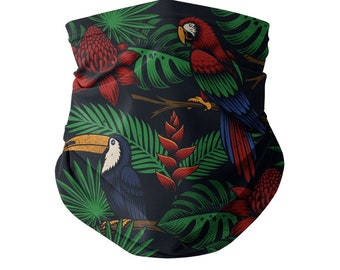Tropical Birds Stylish Adjustable Neck Gaiter with filters for men, Kawaii Lightweight Scarf Fabric Gaiter Face Covering Mask