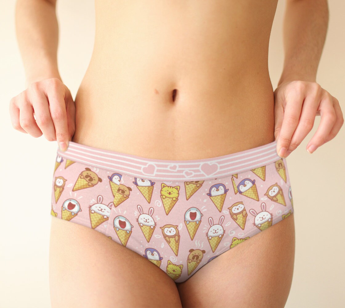 Kawaii Animal Cone Mid Waist Hipster Pastel Panties, Xs-xl/custom Sizes  Womens Underwear, Kawaii Pastel Lingerie Panties 