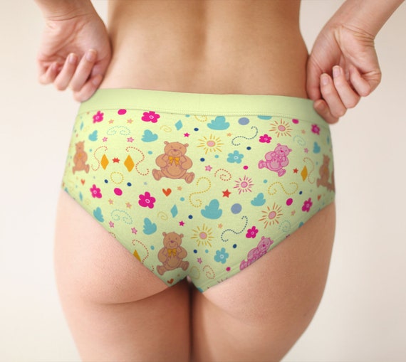 Teddy Bear Pattern Mid Waist Hipster Cute Panties for Women, Xs-xl