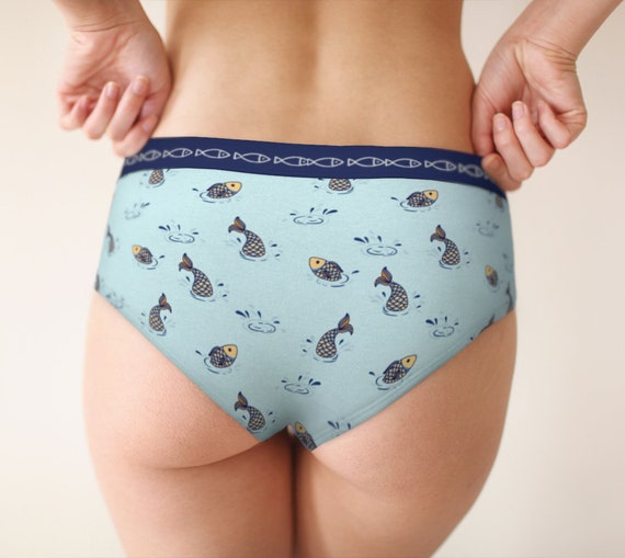 Fish in the Pond Mid Waist Cute Retro Hipster Panties for Women