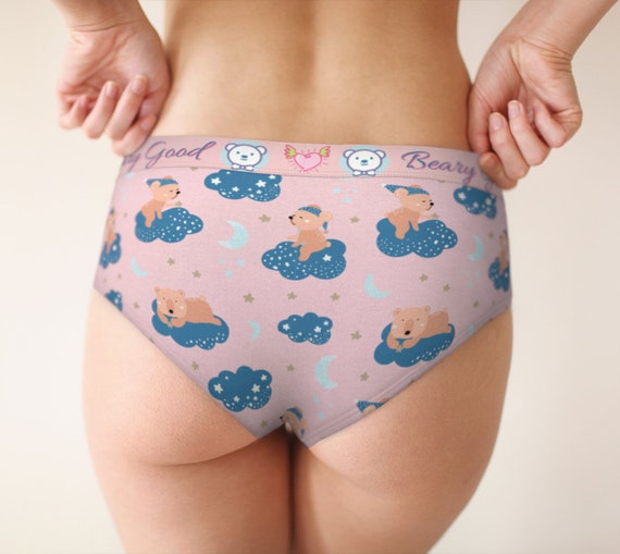 Teddy Bear Pattern Mid Waist Hipster Cute Panties for Women, Xs-xl