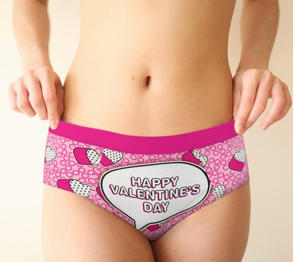 Happy Valentine's Day Hip Hugger Retro Hipster Lingerie Panties, XS-XL  Sizes Womens Underwear, Sexy Cute Kawaii Funny Panties 